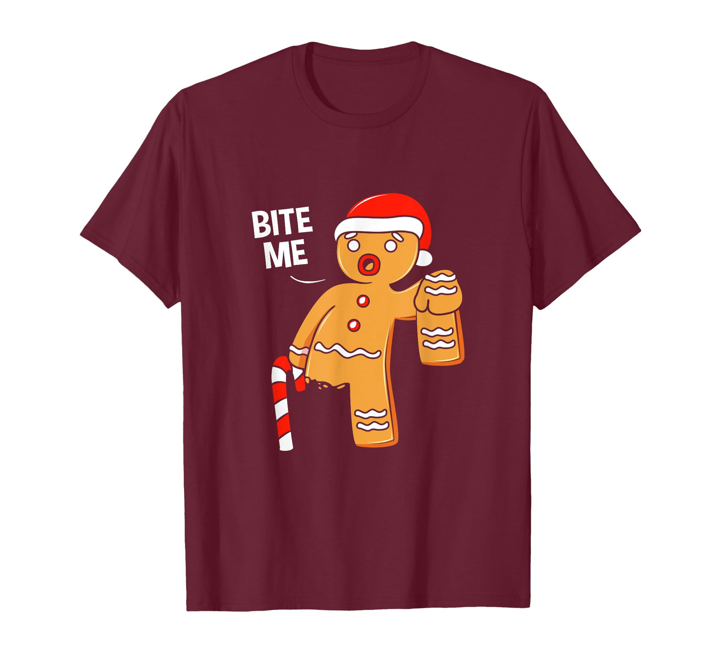 Funny Gingerbread Cookie Bite Me Christmas Candy Cane T-Shirt