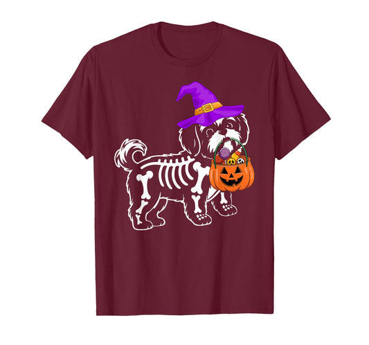 Shih Tzu Dog Halloween Spooky Skeleton Trick or Treat T-Shirt
