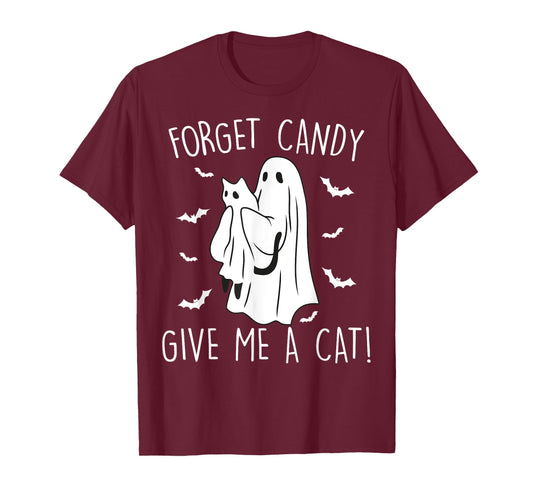 Funny Halloween Cat Ghost Forget Candy Give Me Cat Halloween T-Shirt for Men Women Kids