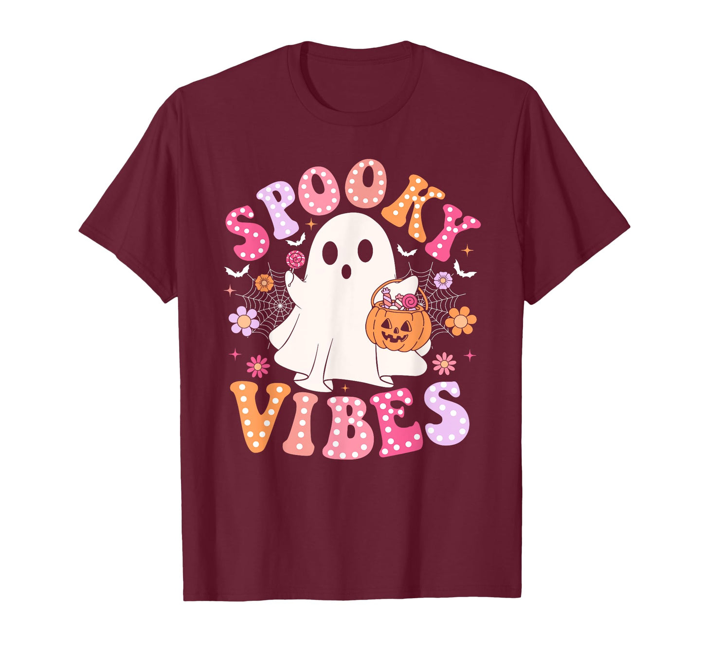 Spooky Vibes Ghost Retro Groovy Halloween Women Girls Kids T-Shirt