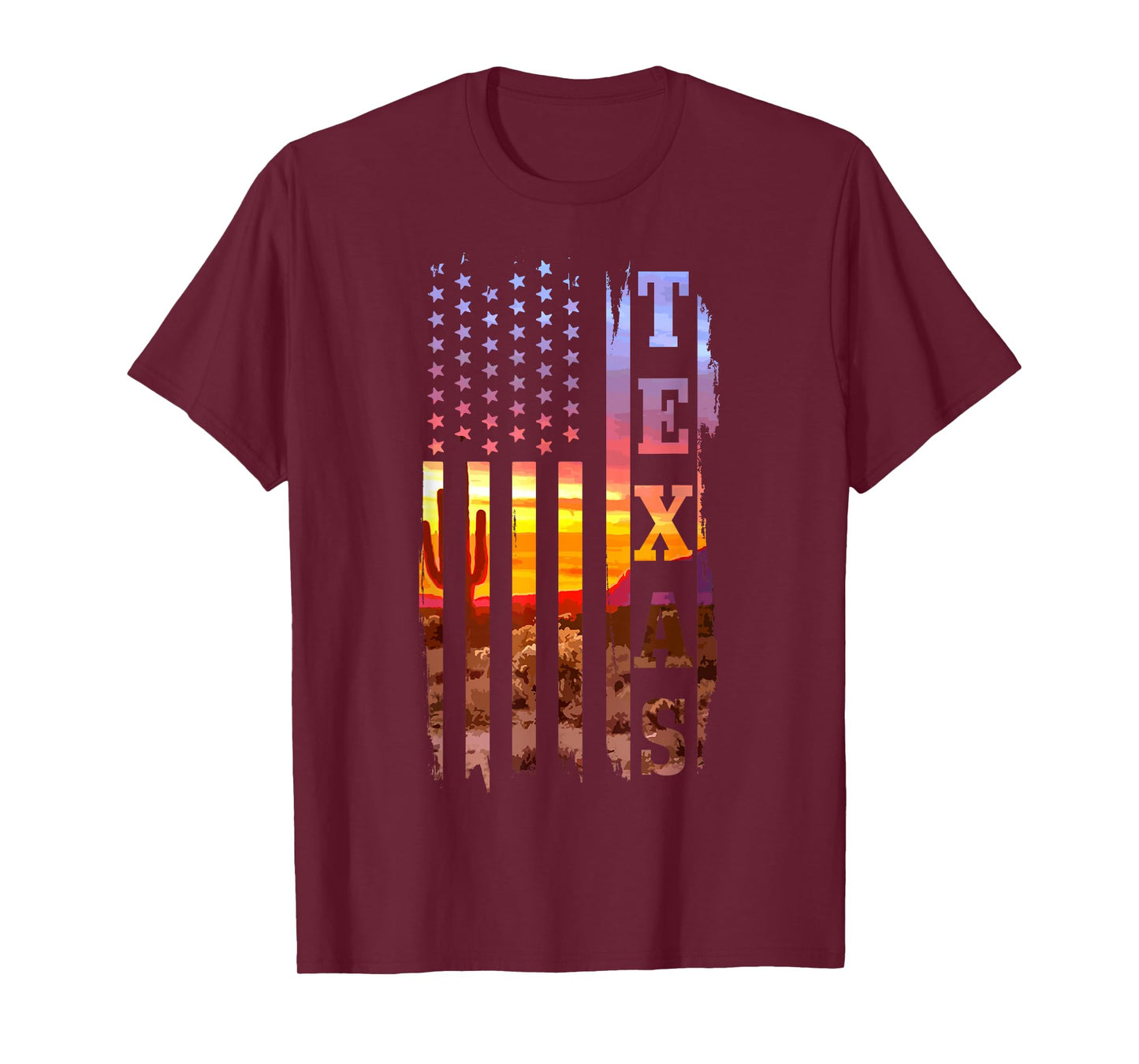Texas American Flag Pride Landscape Cactus T-Shirt