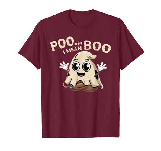 Poop Emoticon Poo Ghost Halloween Costume Kid Poo I Mean Boo T-Shirt