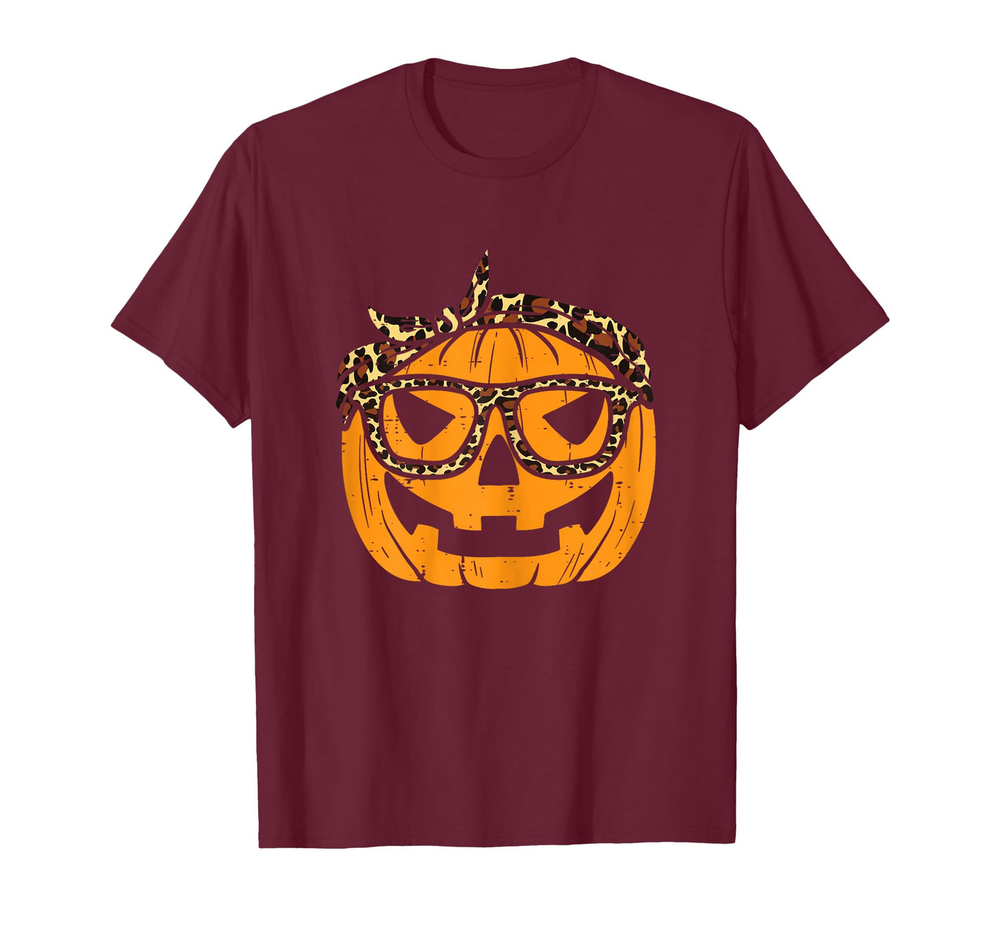 Pumpkin Leopard Bandana Cute Halloween Women Girls Ladies T-Shirt