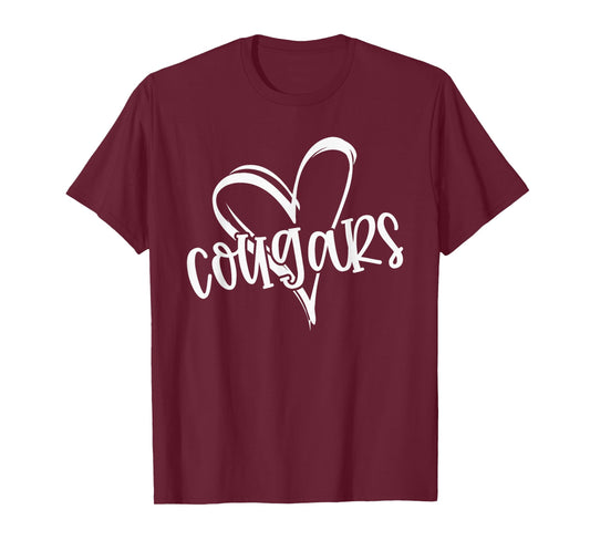 Cougars School Sports Fan Team Spirit Heart T-Shirt