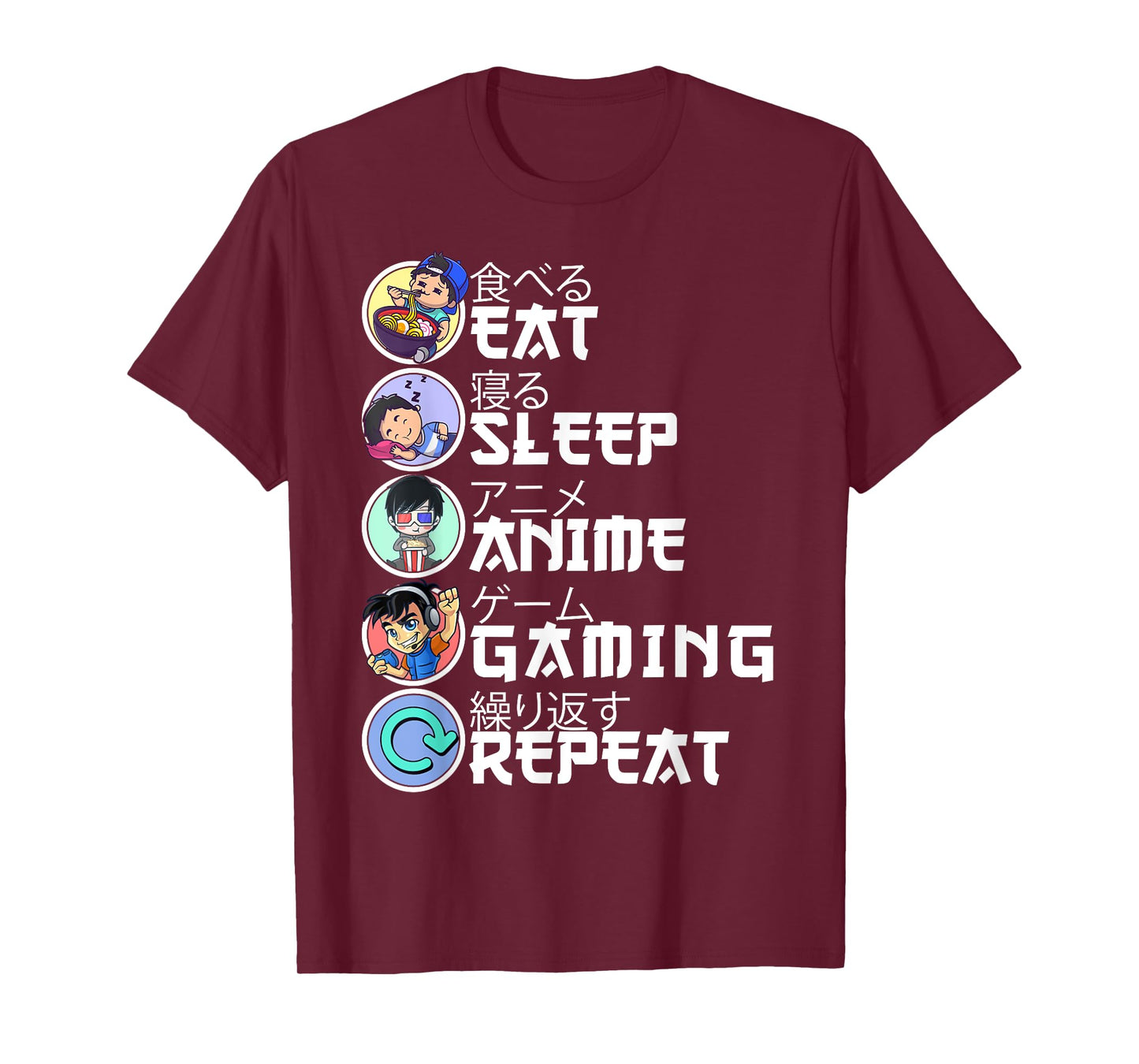 Eat Sleep Anime Gaming Repeat Gamer Japanese Ramen Anime T-Shirt