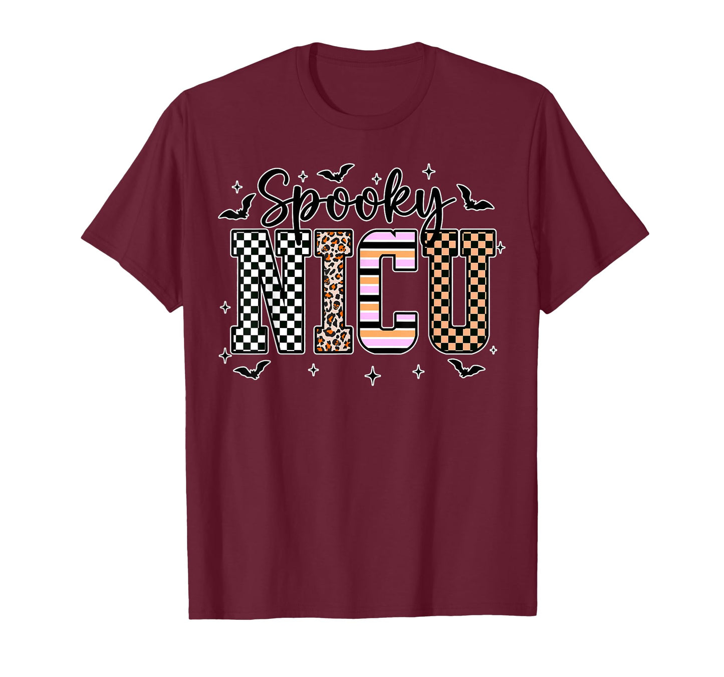 Spooky Nurse CNA NICU RN Halloween Leopard Checkered Nurse T-Shirt