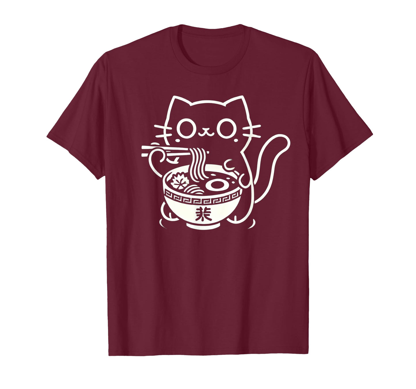 Kawaii Cat Eating Ramen Noodles Anime T-Shirt