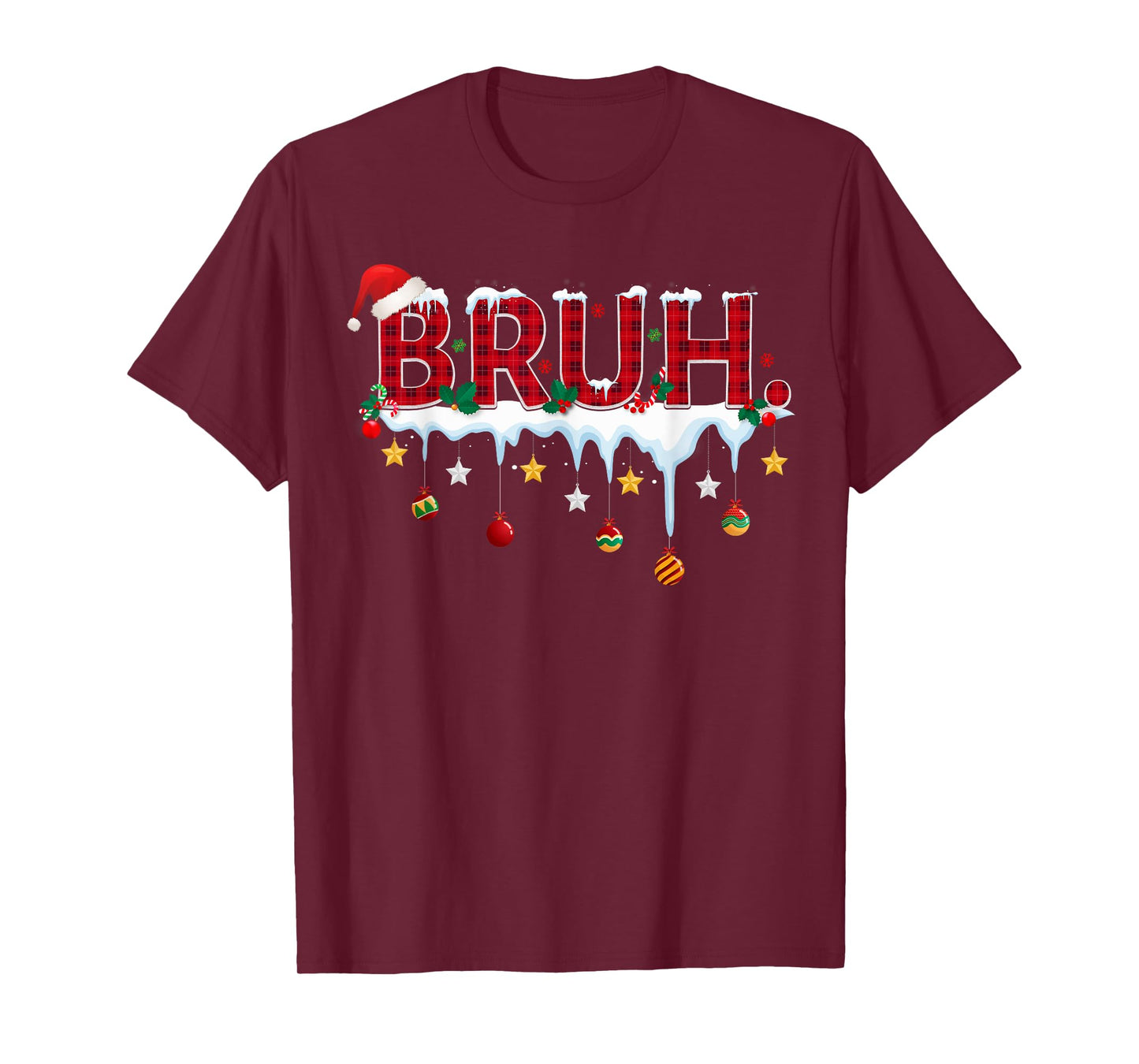 Christmas Red Plaid Bruh Funny Teens Boys Kids Xmas Pajamas T-Shirt