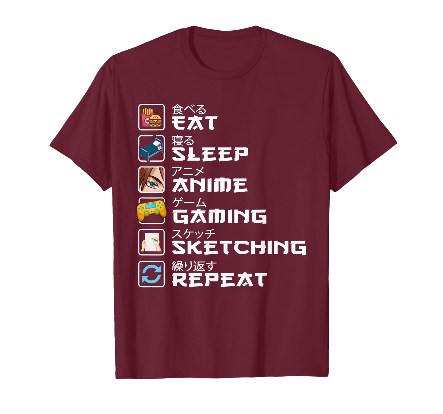 Eat Sleep Anime Gaming Sketching Kawaii Otaku Anime Manga T-Shirt