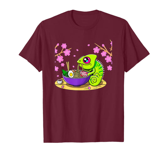 Kawaii Chameleon Eating Ramen T-Shirt