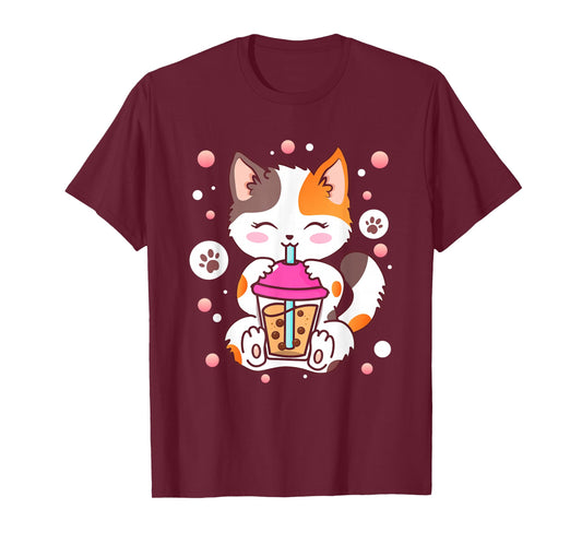 Cat Boba Tea Bubble Tea Kawaii Anime Japanese Neko Girl Teen T-Shirt