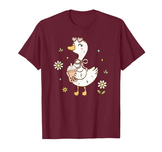 Funny Silly Goose Bubble Boba Tea Anime Cute Kawaii Goose T-Shirt