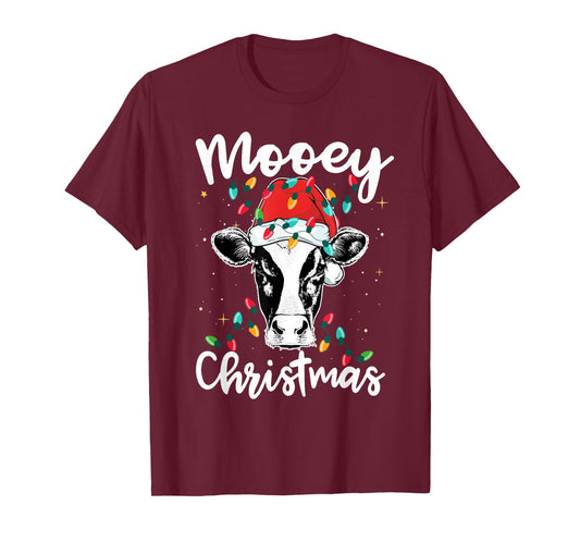 Mooey Christmas Santa Christmas Lights Cow Lovers T-Shirt