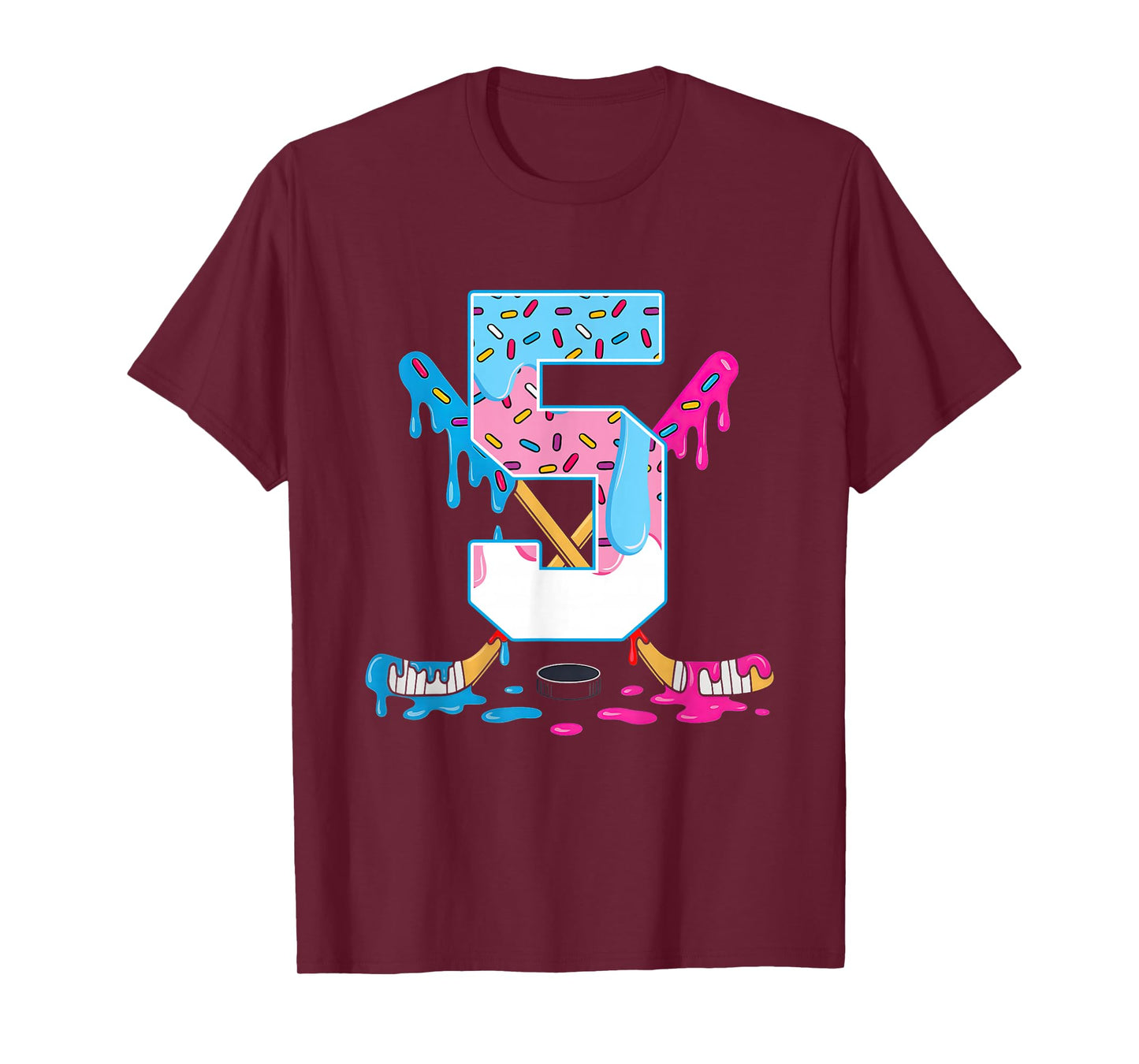 Hockey 5 Years Old Ice Cream Drip 5th Birthday Kids Gift T-Shirt