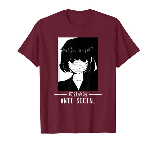 Anti Social Japanese Text Aesthetic Vaporwave Anime Gift T-Shirt