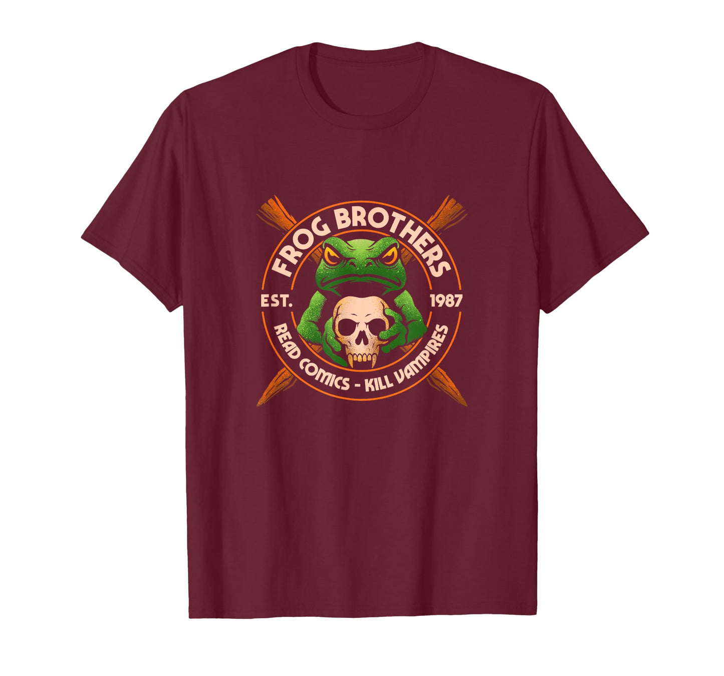 Vintage Frog Brothers Kill Vampires Skull EST 1987 Movies T-Shirt