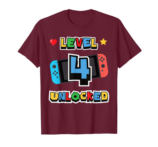 Level 4 Unlocked 4th Birthday Kids Video Game 4 Years Old T-Shirt