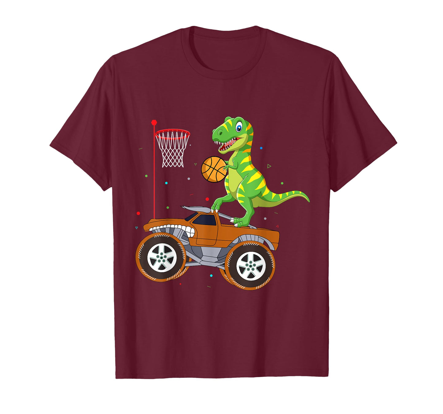 T Rex Dinosaur Playing Basketball Monster Truck Boys Girls T-Shirt