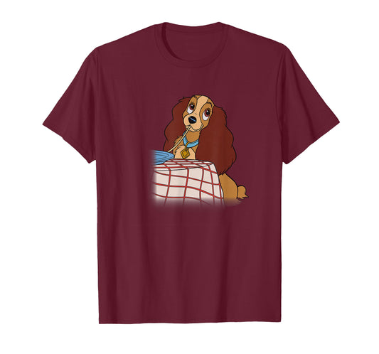 Disney Lady and The Tramp Iconic Spaghetti Scene Lady Side T-Shirt