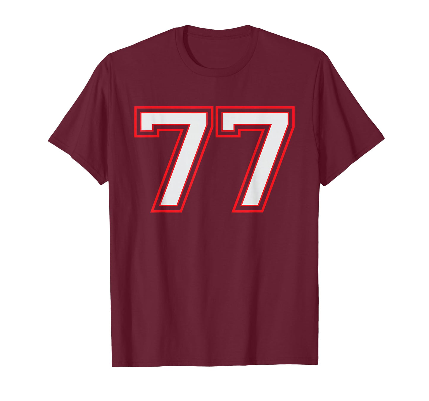 Red Number 77 Sports Player Jersey Fun Game Winner #77 Lucky T-Shirt