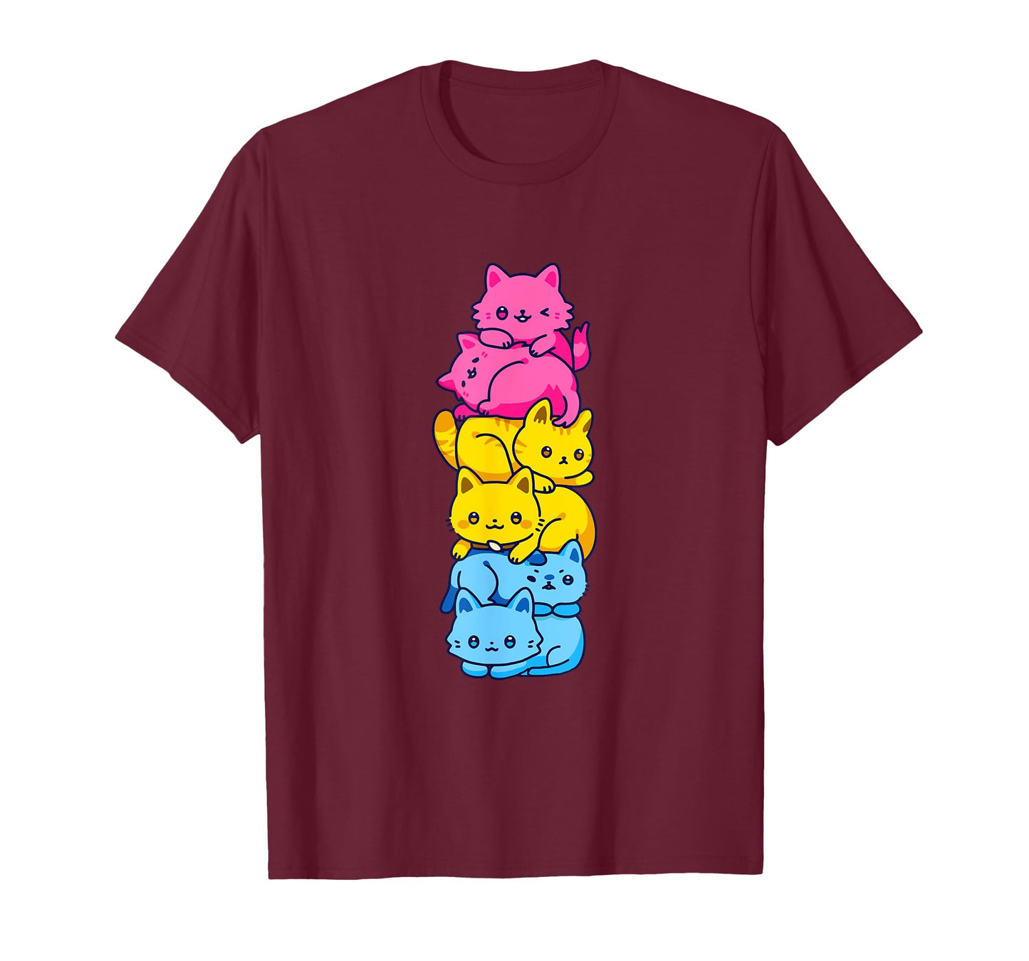 Pansexual Pride Cat LGBT Pan Flag Nonbinary Cute Cats Pile T-Shirt for Men Women