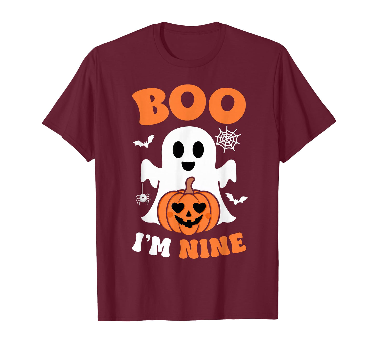Ghost Boo I'm Nine Year 9th Birthday Boys Halloween Groovy T-Shirt