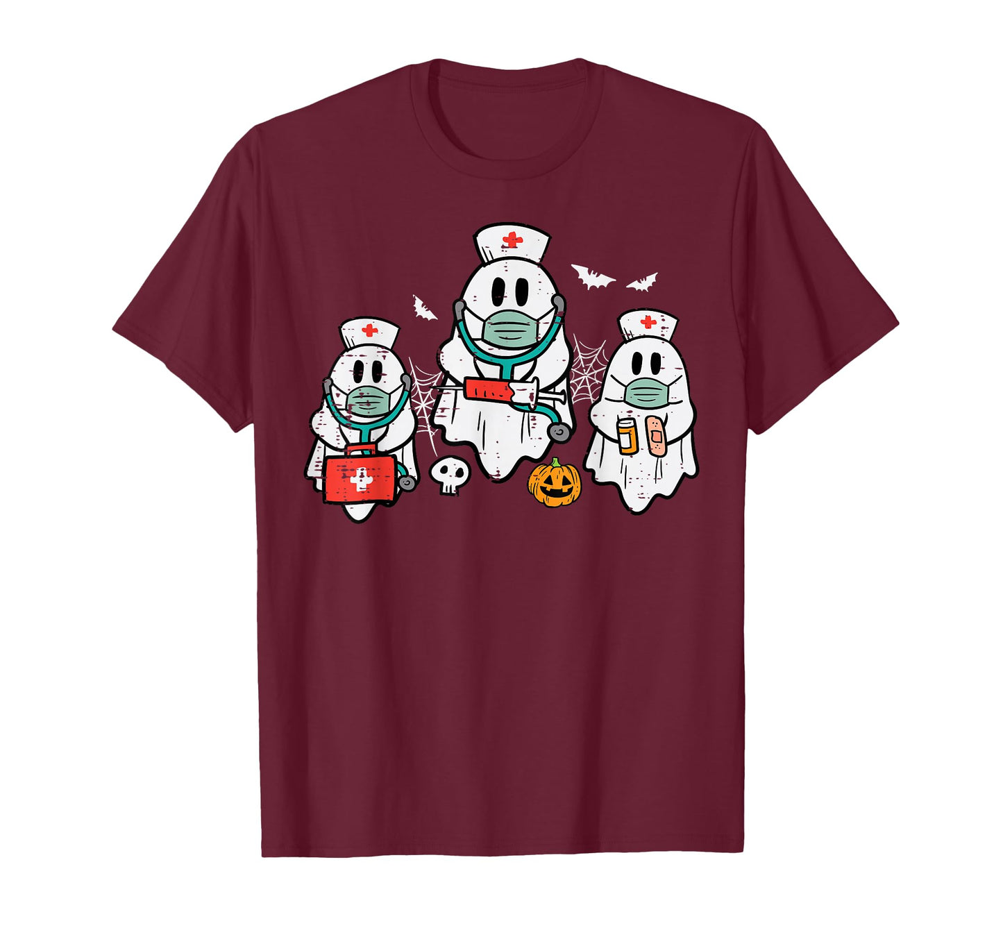Halloween Ghost Nurses Funny ER Crew Costume Scrub Top Women T-Shirt