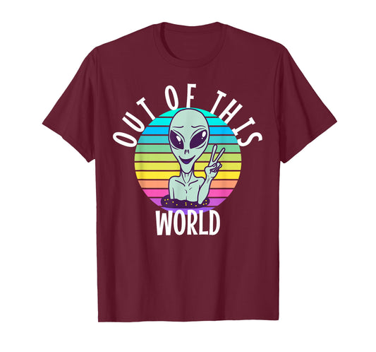 Funny Alien and UFO Space Apparel Out of This World T-Shirt - Unisex-Adults, Unisex-Kids - Black - Short Sleeve - Alien-Themed - Cotton, Polyester - Small