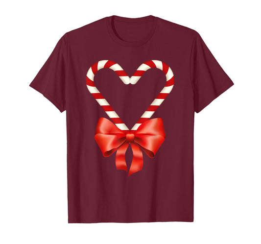 Christmas Candy Cane Heart for Children Men Women T-Shirt