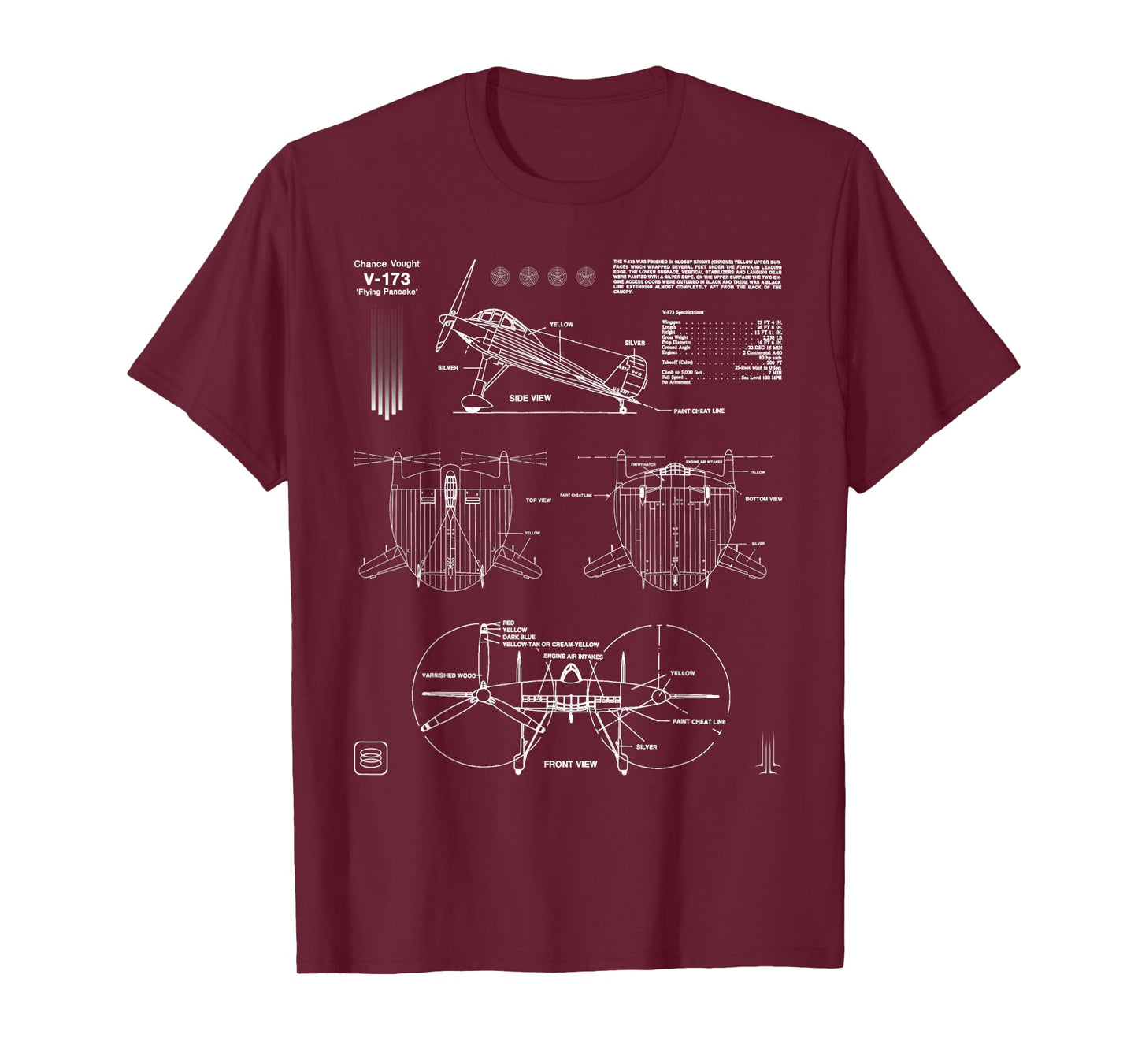 Vought V-173 Flying Pancake Aircraft Aeronautical Blueprint T-Shirt