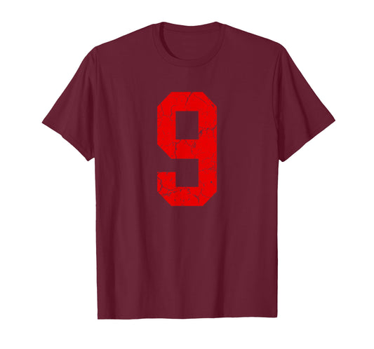 Distressed Red Number 9 Jersey Player Uniform #9 T-Shirt