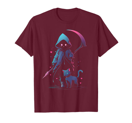 Kawaii Creepy Cute Cat Grim Reaper | Pastel Goth Gothic T-Shirt for Men Women