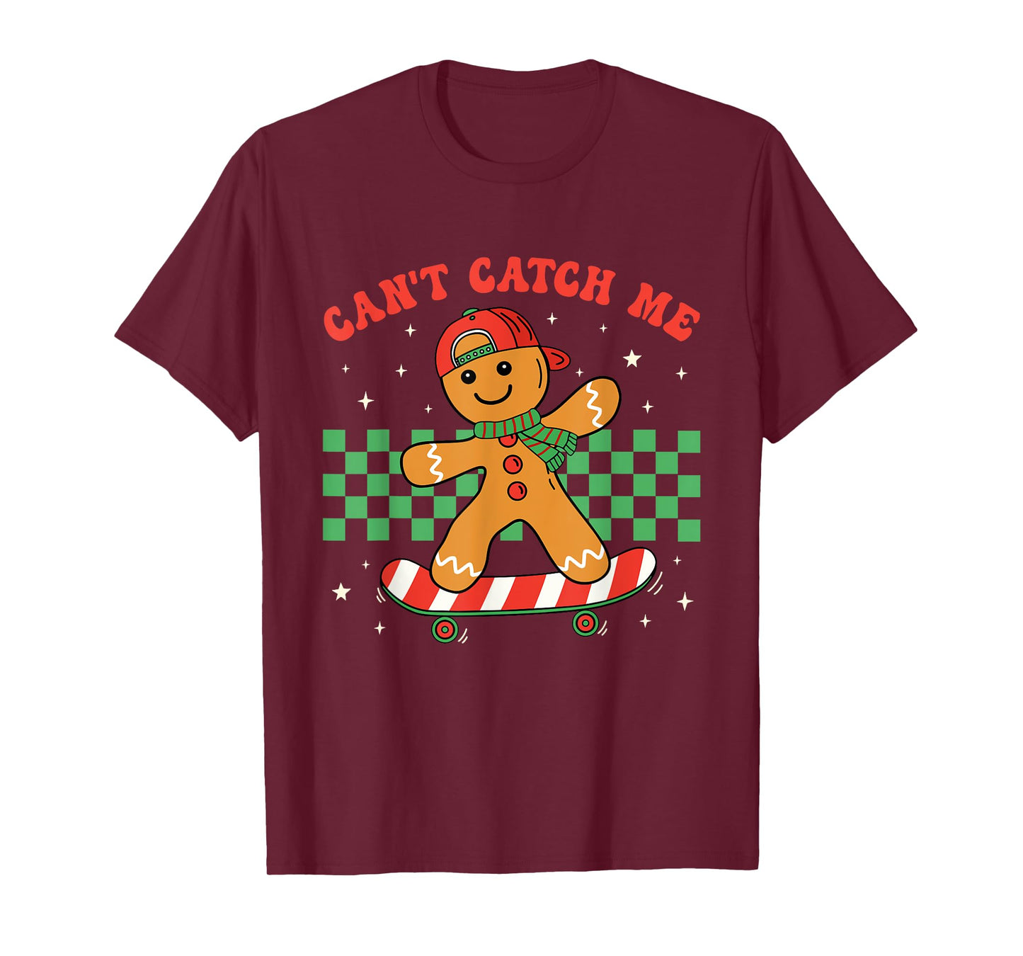 Can't Catch Me Merry Christmas Boy Skateboarding Gingerbread T-Shirt