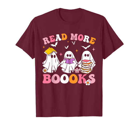 Groovy Cute Ghost Read More Books Funny Teacher Halloween T-Shirt