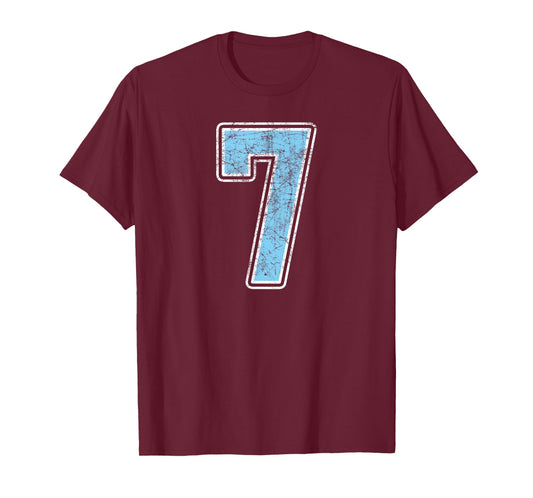 Baby Blue White Number 7 Jersey Player Uniform #7 T-Shirt