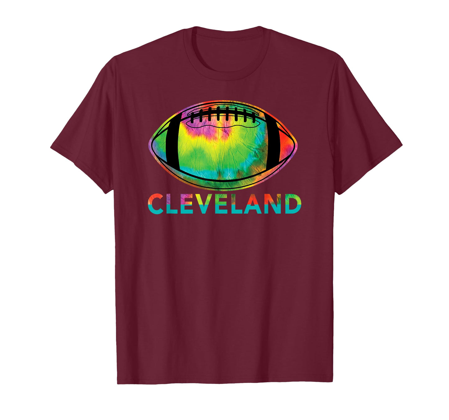 Tie Dye Football Cleveland Kids Unisex Cotton Blend T-Shirt, Black, S, Short Sleeve, Crew Neck, Modern Tie-Dye Design, Football Lifestyle, Sports, School, Celebration