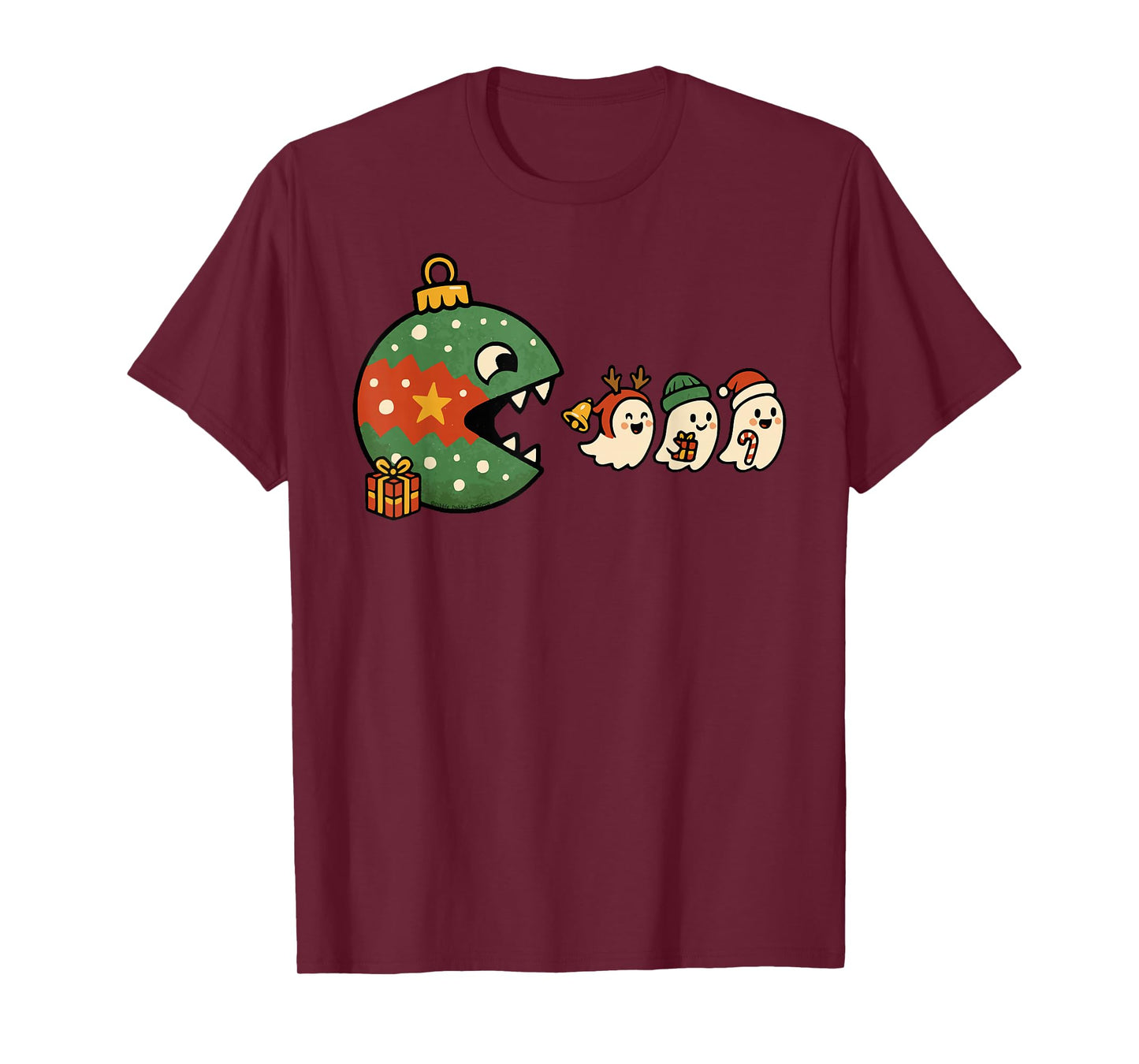 Funny Ornament Eating Holiday Ghosts Gamers Christmas T-Shirt