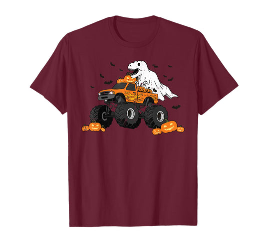 Halloween Dino On Monster Truck Costume Toddler Boys Kids T-Shirt