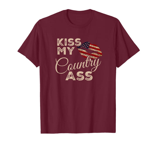 Kiss My Country Ass, Patriotic Grunge Flag Lips T-Shirt