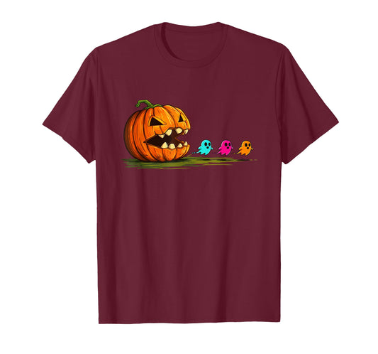 Retro Halloween Pumpkin Chasing Ghost T-Shirt
