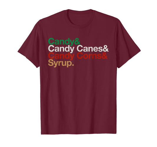 Funny Elf Xmas Food Groups List Candy Canes Corns & Syrup T-Shirt