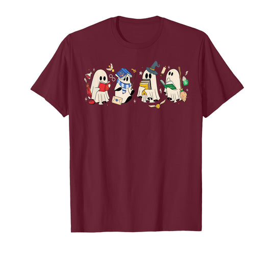 Funny Ghost Book Reading Books Lover Teacher Happy Halloween T-Shirt