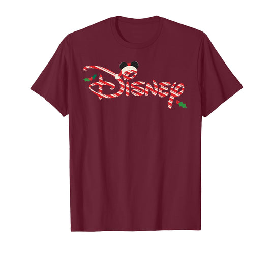 Disney Christmas Candy Cane Script Logo Holiday Trip T-Shirt