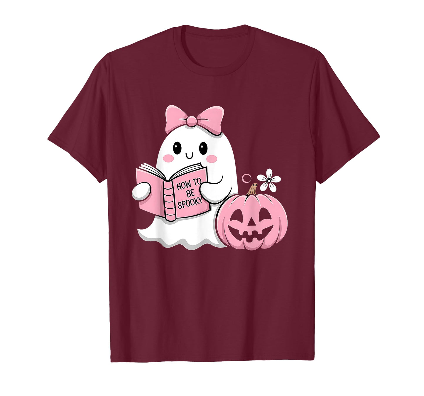 Cute Halloween Ghost Pink Pumpkin Reading How to Be Spooky T-Shirt