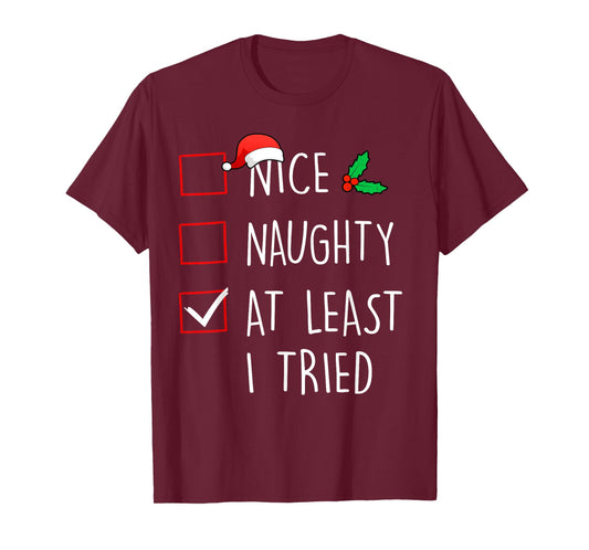 Nice Naughty At Least I Tried Christmas Family Matching T-Shirt