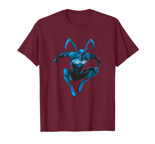 Blue Beetle Jumping Into Action Super Hero Pose Portrait T-Shirt