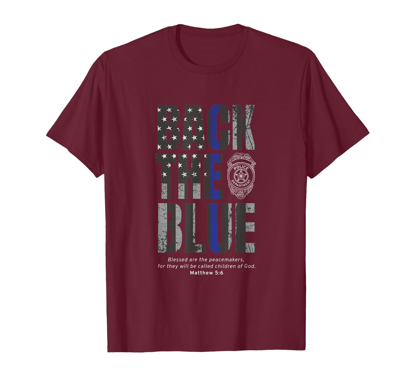 Back the Blue Thin Blue Line Flag Patriotic Police T-Shirt