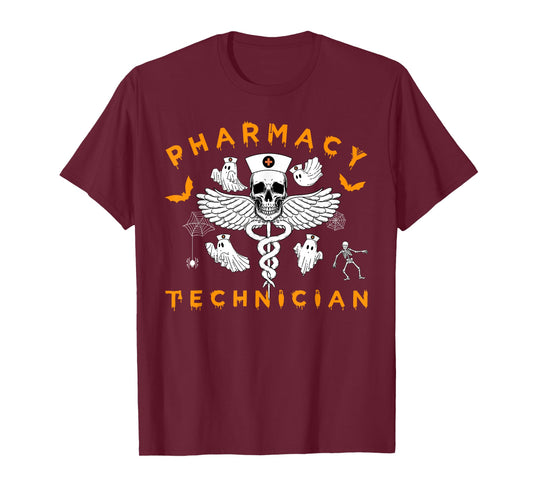 Pharmacy Technician Skull Ghost Spooky Pharmacist Halloween T-Shirt