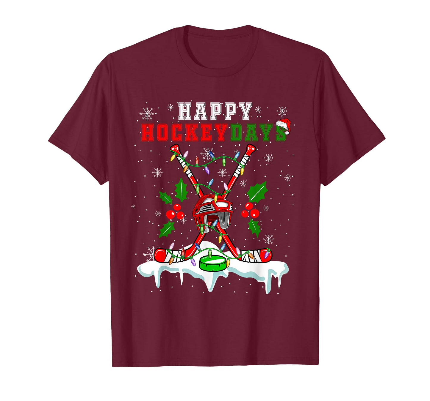Happy Hockey Xmas Days Ice Hockey Equipment Player Family T-Shirt
