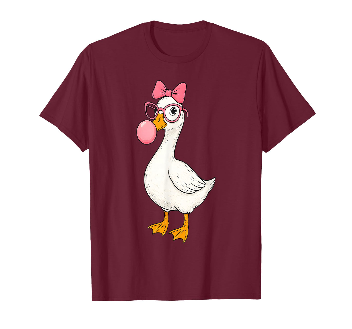 Cute Goose with Glasses Bow and Bubblegum T-Shirt